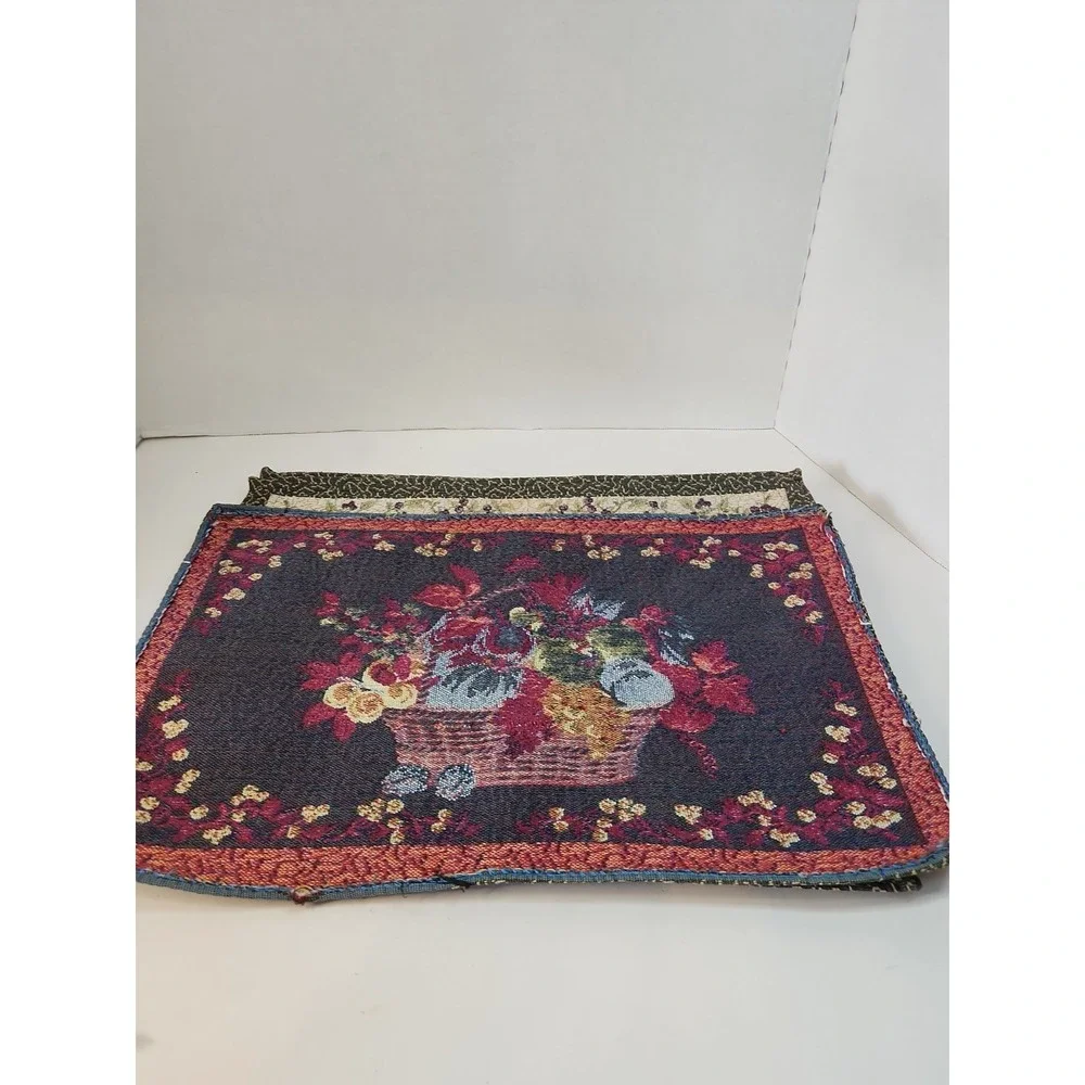 Vtg Tapestry Placemats Set of 6 Fruit Basket Harvest Autumn Cottagecore